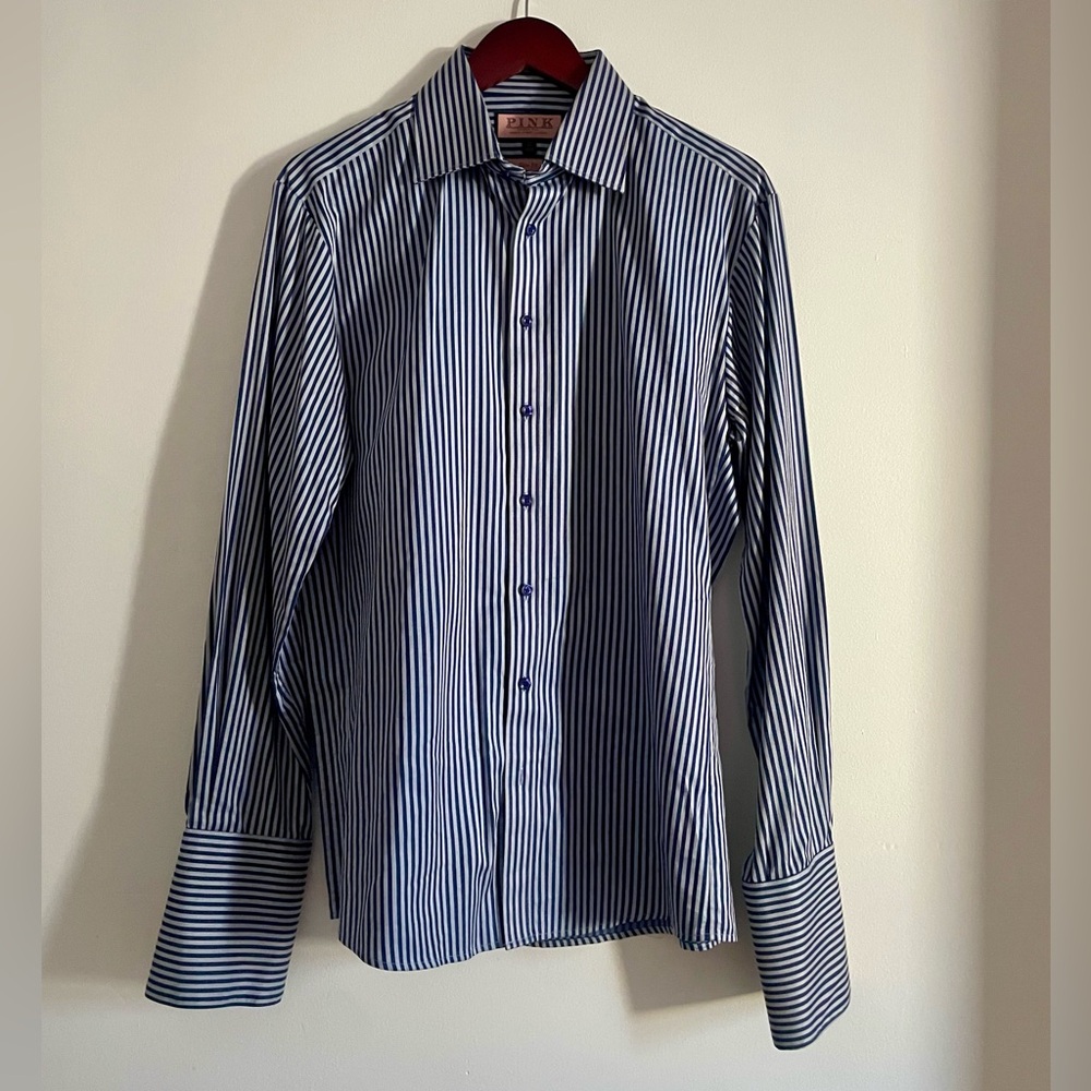 NWOT Thomas Pink Blue Striped Cotton Button-Down Shirt